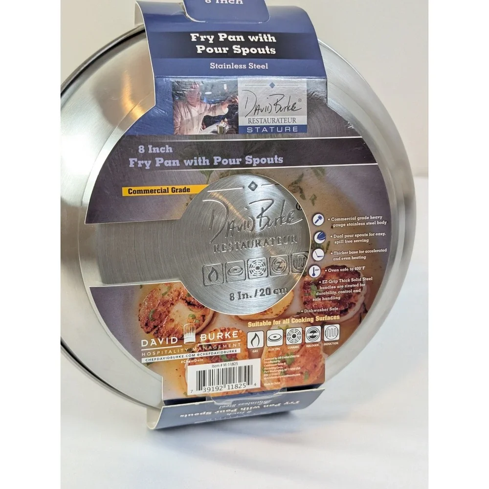 David Burke 8 Inch Stainless Steel Fry Pan with Pour Spouts Restaurateur Stature